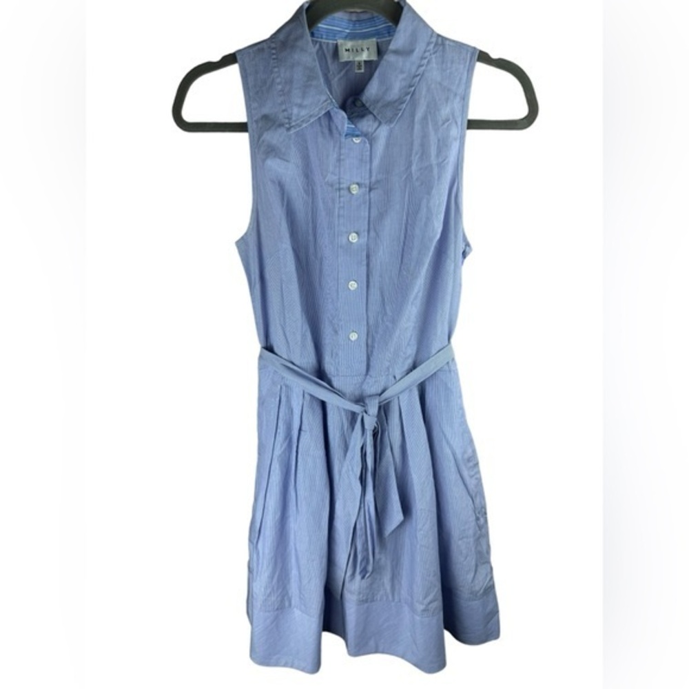 Milly women’s blue white striped cotton sleeveless fit and flare dress size 6